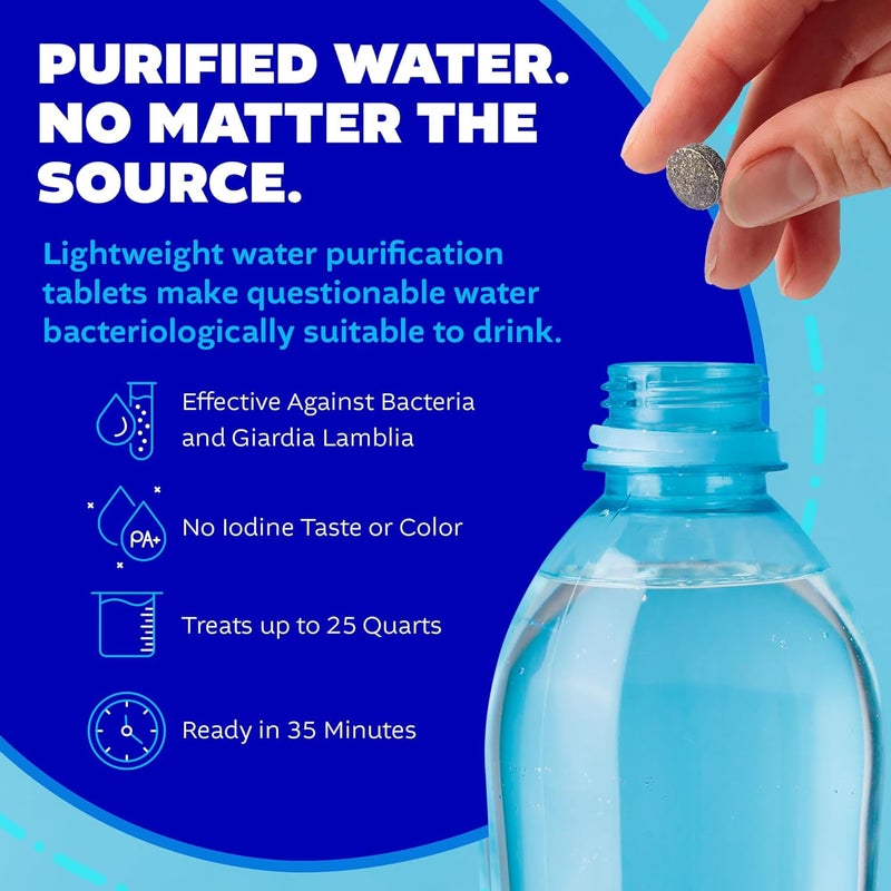Potable Aqua Water Purification Tablets with PA Plus - Effective Water Treatment for Camping, Hiking, Emergencies, and Travel - Two 50ct Bottles - Image 4